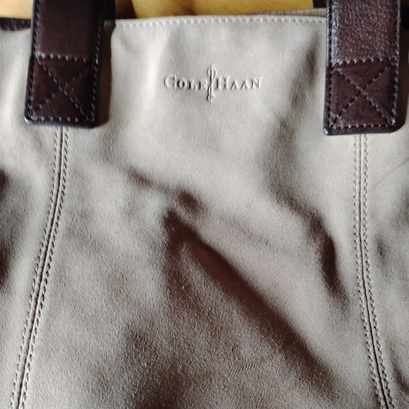 Cole Haan Tan and Brown Suede And Dark Leather Tote Bag - Picture 2 of 9
